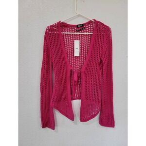 Ecote‎ Urban Outfitters Crochet Cardigan Tie Front Open Knit Hot Pink S #20